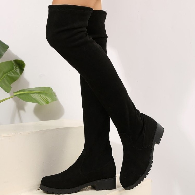 Knee High Sock Women - Dames Overknee Laarzen, Dijhoge Stretch Suède-achtige
