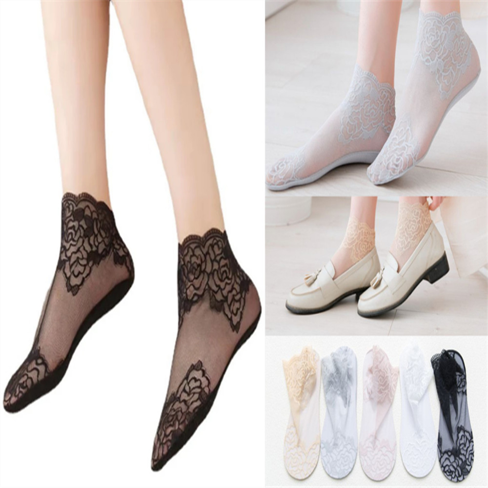 Invisibility Sock Loafer - vrouw Kanten roze dunne sokken Loafer