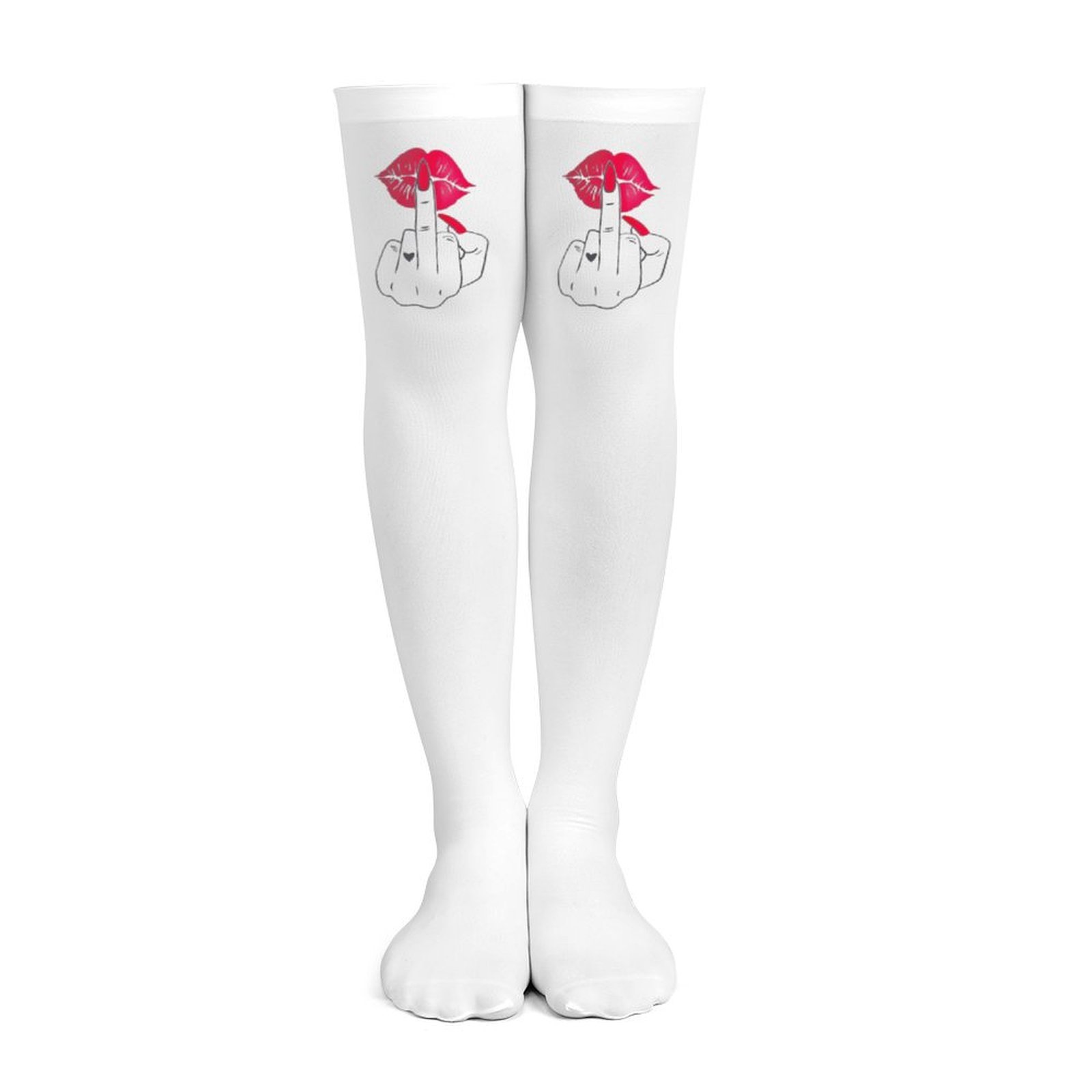 Knee High Sock Women - Witte middelvingersokken voor dames, dijsokken met
