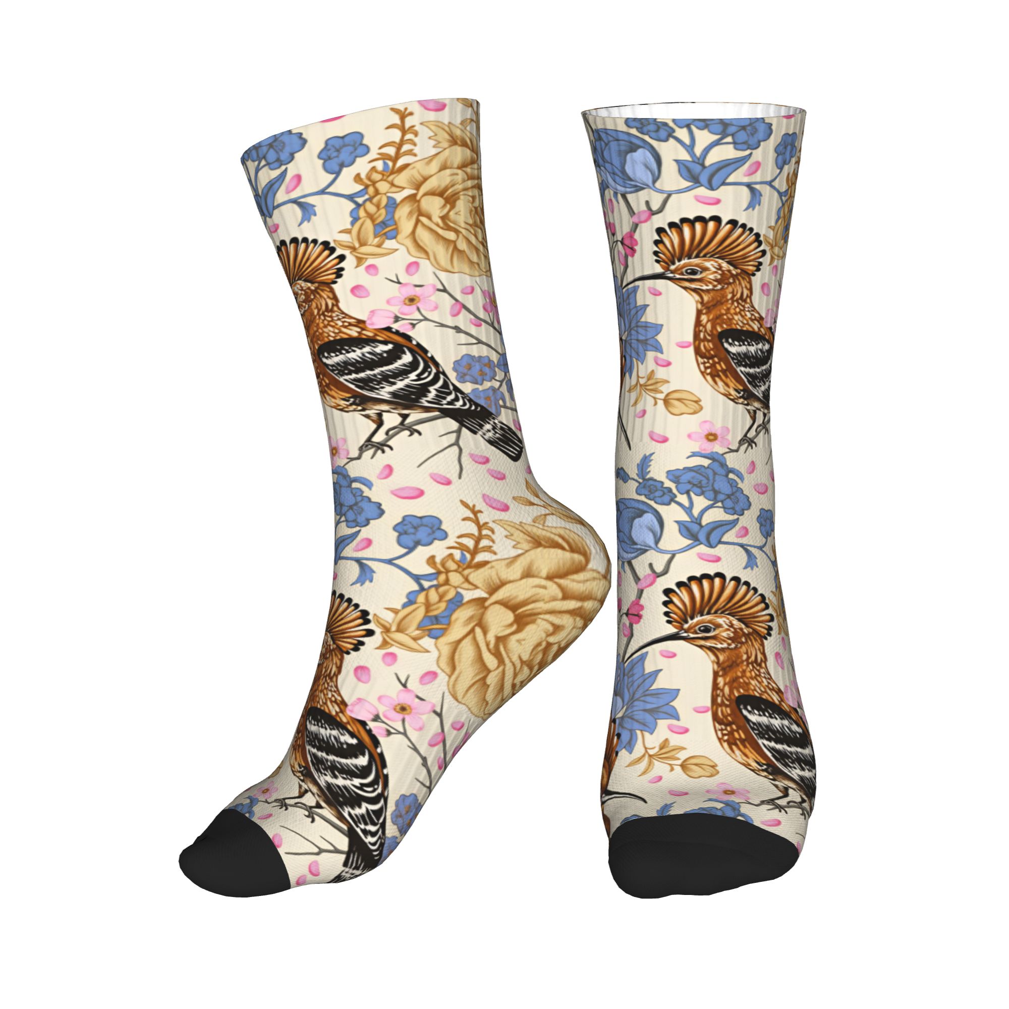Dress Sock Men - Hoopoe Bird Blue Peony Vintage bloemenjurksokken
